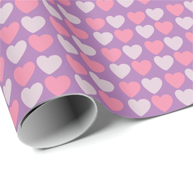Pink Purple Love Hearts Pattern Wrapping Paper (Roll Corner)