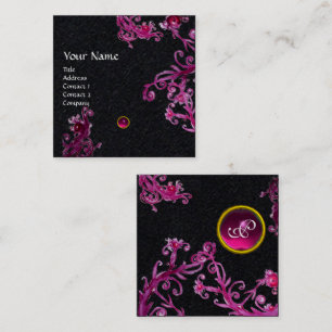 PINK PURPLE MAGIC BERRIES GEMSTONE MONOGRAM Black Square Business Card