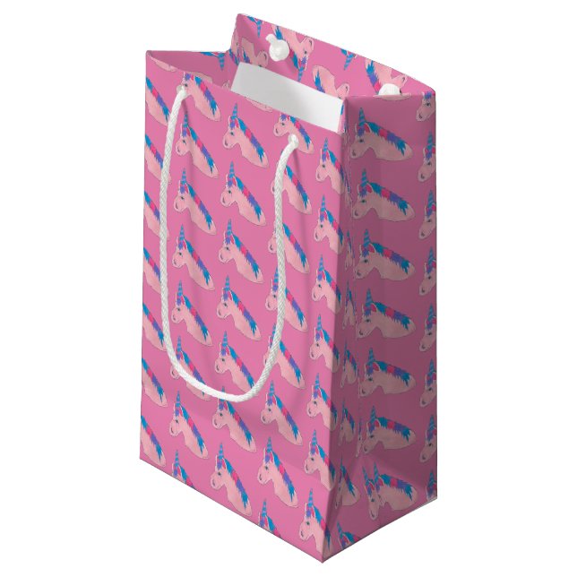 Pink Purple Magical Horse Unicorn Birthday Party Small Gift Bag (Front Angled)