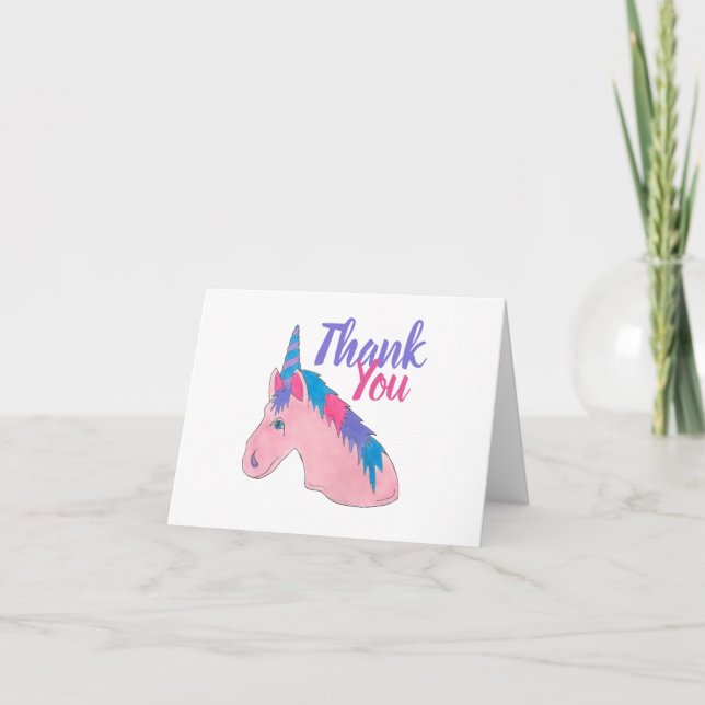 Pink Purple Magical Horse Unicorn Birthday Party Thank You Card (Front)