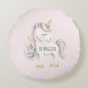 Pink Purple Magical Unicorn Round Cushion