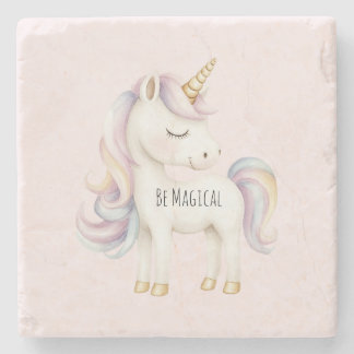 Pink Purple Magical Unicorn Stone Coaster