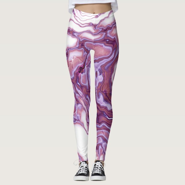 Pink Purple Marble Elegance Leggings (Front)