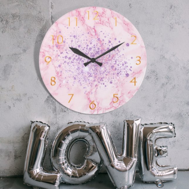 Pink purple marble glitter dust large clock (Creator Uploaded)
