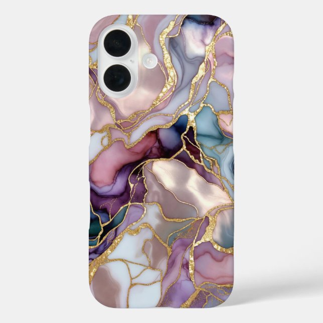 Pink Purple Marble Phone Case Gold Abstract iPhone (Back)