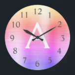 Pink Purple Metallic Monogram Name & Initial Large Clock<br><div class="desc">Pink and Purple Ombre Pastel faux Metallic Monogram Name and Initial Serving Wall Clock. The Wall Clock makes the perfect gift for someone who loves Pink and Purple stainless steel.</div>
