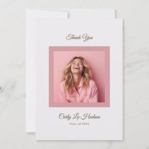 Pink Purple Minimal High School Photo Grad Thank You Card