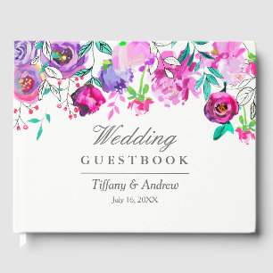 Pink Purple Mint Floral Wedding Guest Book