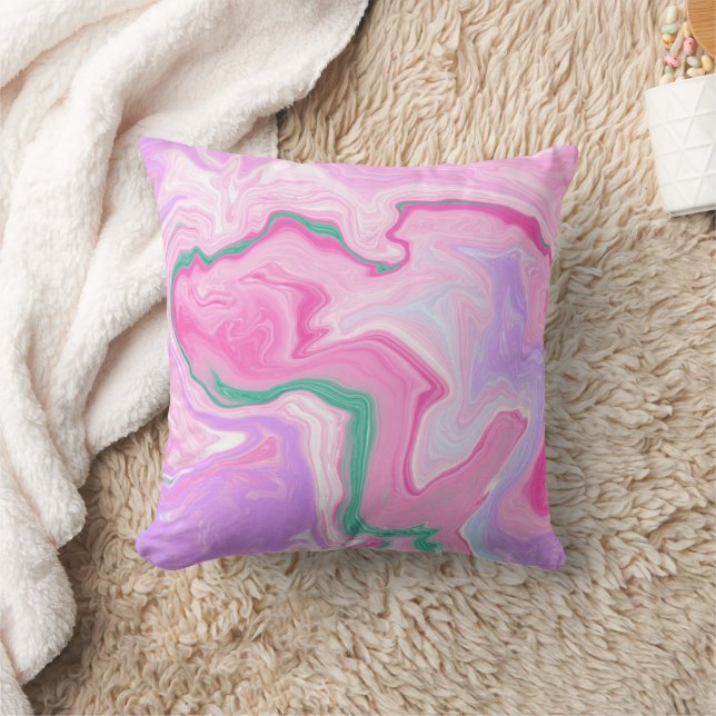 Pink, Purple, Mint Green Marble Art Cushion (Blanket)