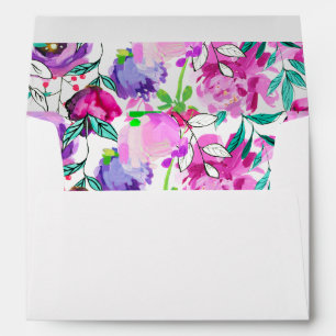 Pink, purple, & mint Watercolor Flowers Wedding Envelope