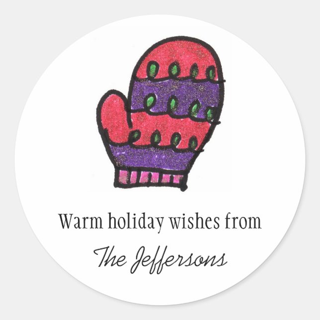 Pink Purple Mitten Classic Round Sticker (Front)