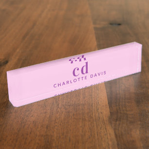 Pink purple monogram initials name  nameplate