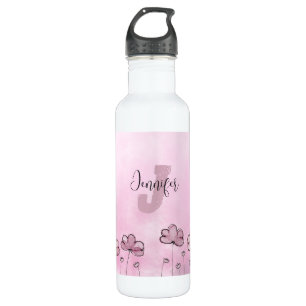 Pink Purple Monogram Name Floral Modern Template 710 Ml Water Bottle