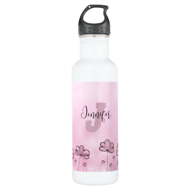 Pink Purple Monogram Name Floral Modern Template 710 Ml Water Bottle (Front)