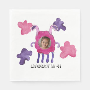 Pink & Purple Monster Birthday Party Paper Napkin
