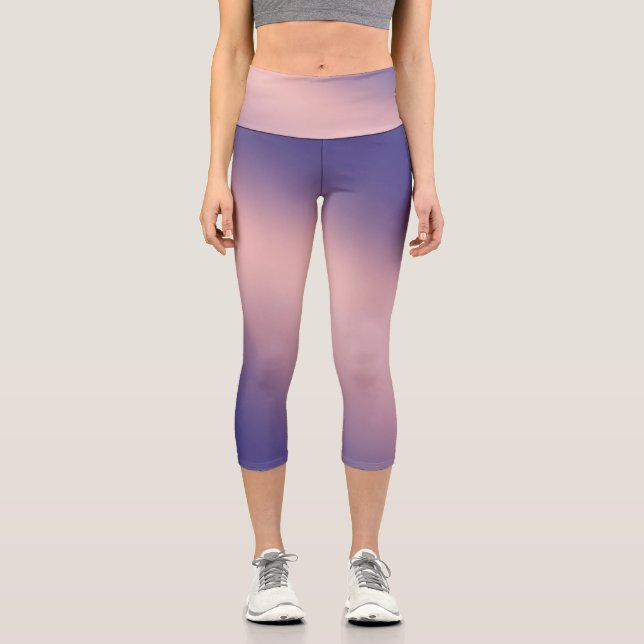 Pink Purple moonlight ombre effect  Capri Leggings (Front)