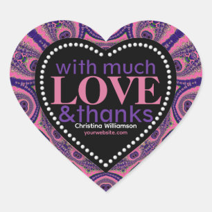 Pink & Purple much Love&Thanks Heart Shape Heart Sticker