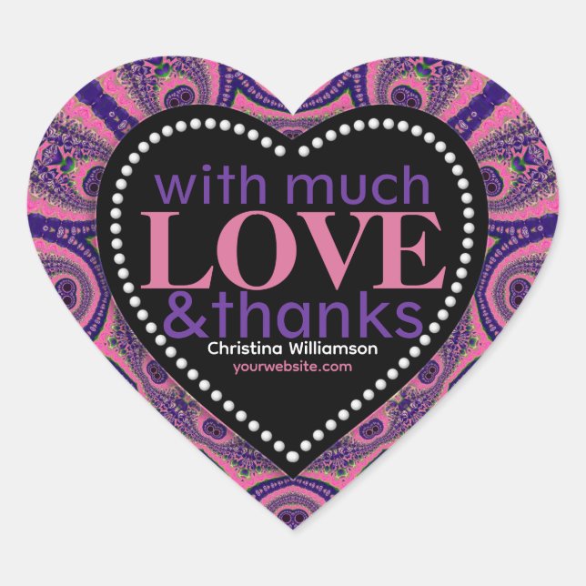 Pink & Purple much Love&Thanks Heart Shape Heart Sticker (Front)