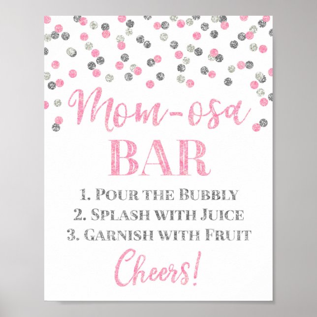 Pink Purple Mum-osa Bar Sign Baby Shower (Front)