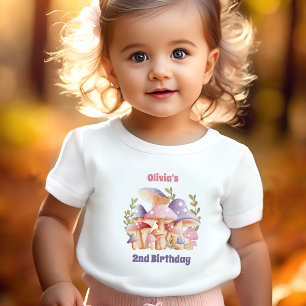 Pink Purple Mushrooms Fall 2nd Birthday Girl Toddler T-Shirt