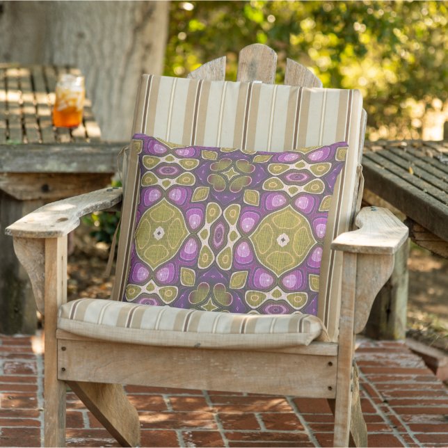 Pink Purple Mustard Ochre Olive Green Tribal Art Cushion (Chair)