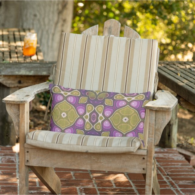 Pink Purple Mustard Ochre Olive Green Tribal Art Lumbar Cushion (Chair)