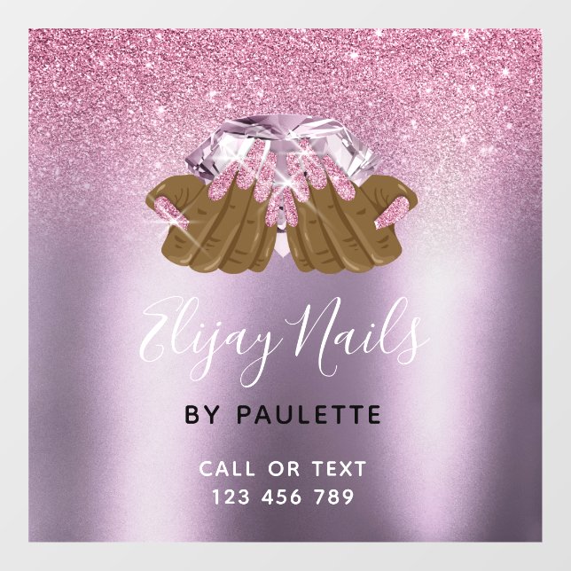 PINK purple nail salon woman hand nails technician Window Cling (Sheet)