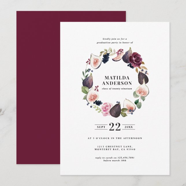 Pink, purple, navy floral graduate announcement (Front/Back)