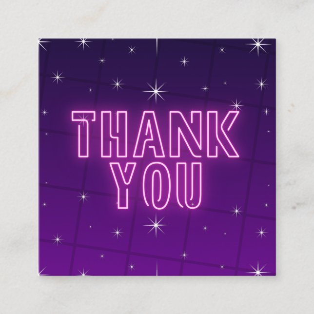 Pink & Purple Neon Sparkly Sparkle Thank You Cool Square Business Card (Front)