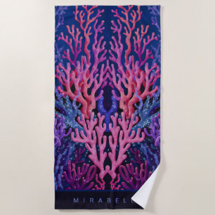 Pink & Purple Ocean Coral Personalised Beach Towel