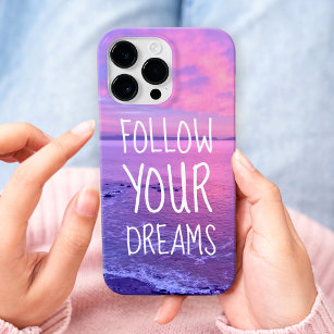 Pink Purple Ocean Sunset Follow Your Dreams iPhone 15 Pro Max Case