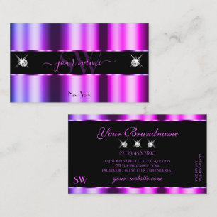 Pink Purple Ombre on Black Sparkle Jewels Monogram Business Card