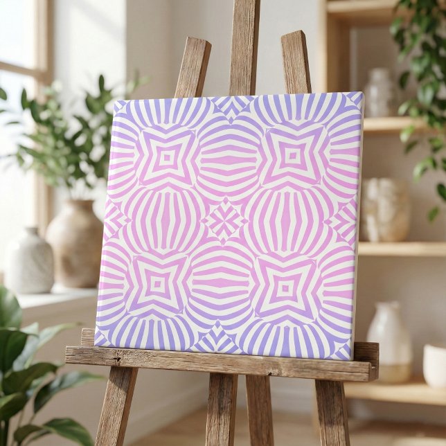 Pink Purple Ombre Striped Geometric Op Art Tile (Creator Uploaded)