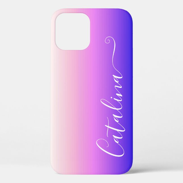 Pink Purple Ombre Stripes Gradience Custom Name Case-Mate iPhone Case (Back)