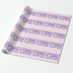 Pink Purple Ombre Stripes Hearts First Birthday Wrapping Paper