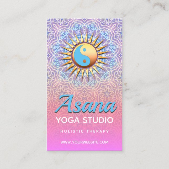 Pink Purple Ombre Yin Yang Holistic Business Cards (Front)