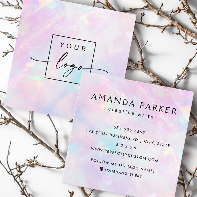 Pink purple opal look custom logo square business card (Pink purple opal look custom logo square business card)