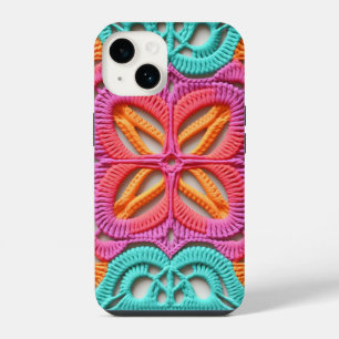 Pink Purple Orange Colourful Granny Square Crochet iPhone 14 Case