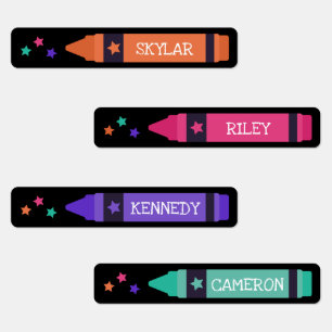 Pink Purple Orange Crayons & Stars Name