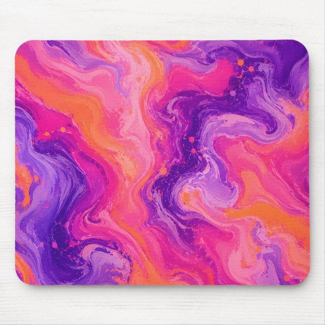 Pink Purple Orange Fluid Marble Mouse Mat (Front)