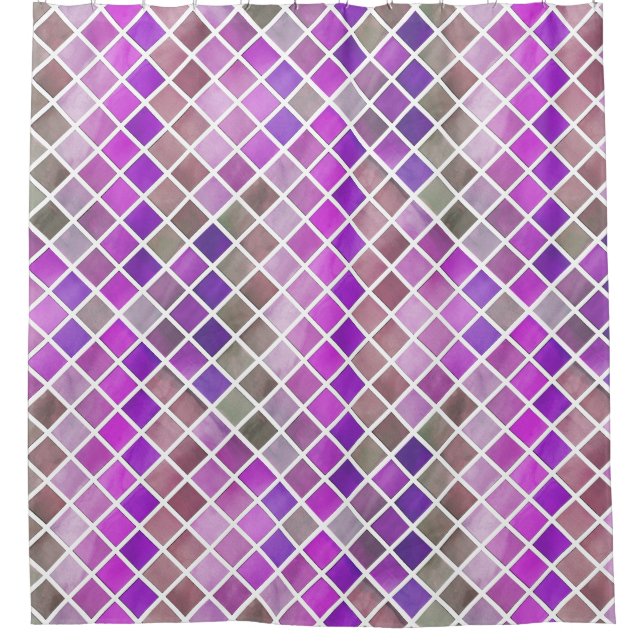 Pink Purple Orange Green Mosaic Shower Curtain (Front)