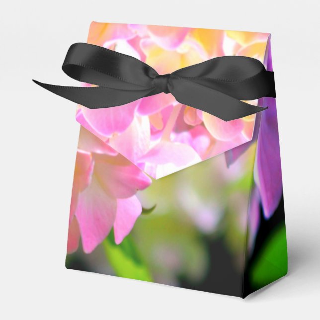 Pink purple orange hydrangeas favour box (Front Side)