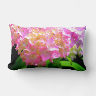 Pink purple orange hydrangeas lumbar cushion
