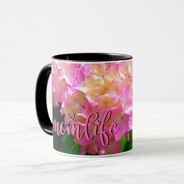 Pink purple orange hydrangeas #momlife mug (Front Left)
