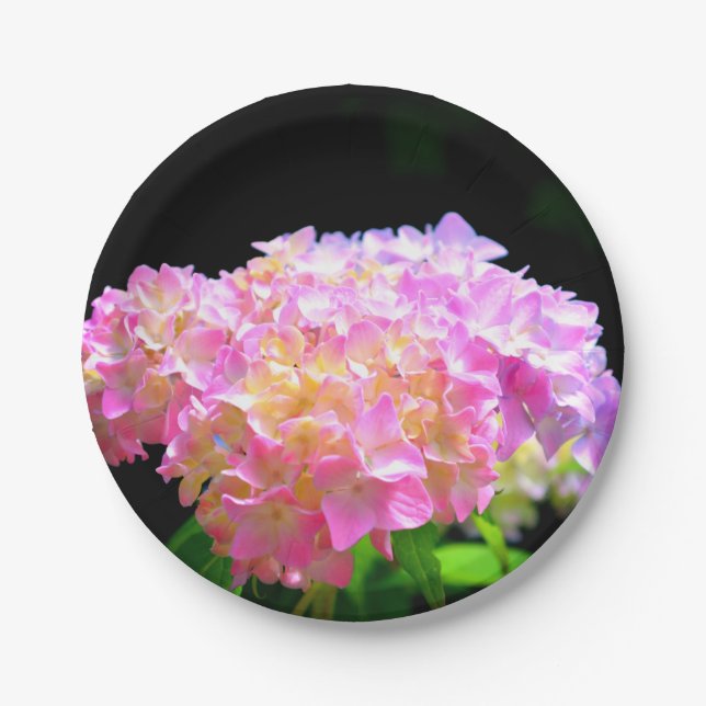 Pink purple orange hydrangeas paper plate (Front)