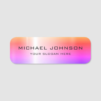 Pink Purple Orange Shiny Stainless Steel Metal Name Tag