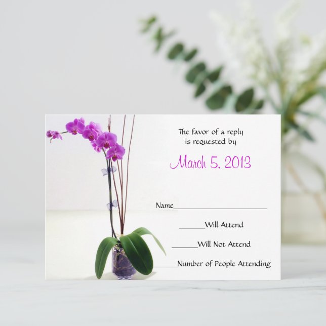 Pink Purple Orchid Floral RSVP Response Card (Standing Front)