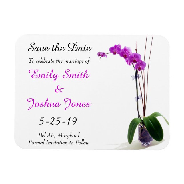 Pink Purple Orchid Floral Wedding Save the Date Magnet (Horizontal)
