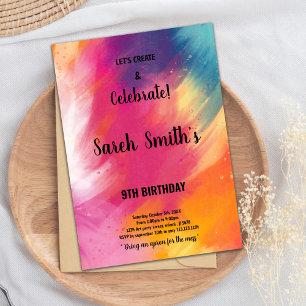 Pink Purple Paint Birthday Invitations