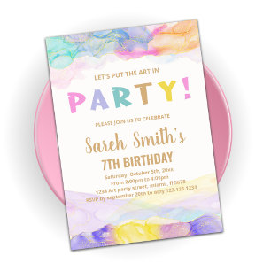 Pink Purple Paint Birthday Invitations